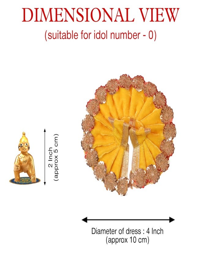Dulhan DLC Laddu Gopal Ji Dress Designer Velvet Janamashtami Dress for Thakur ji Kanha Ji Dev Vastra, 1 pc Floral Border Bal Gopal Krishna Ji God Ladoo Gopal Poshak by Dulhan (Size 0, 4 inch, Amber Yellow) - Image 2